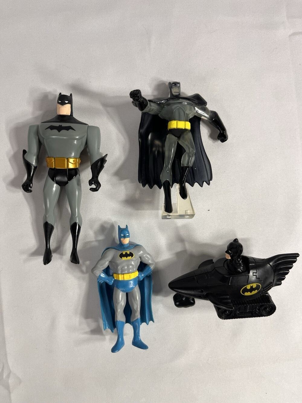 Vintage Batman Figure Lot of 4 - 1989-1998 DC Comics, Applause PVC, Toy Vehicles